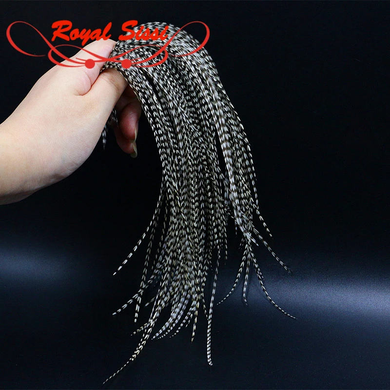

Bronze grade Whiting grizzly fly tying saddle hackle 20feathers set black&white dry fly tying grizzly rooster saddle feathers