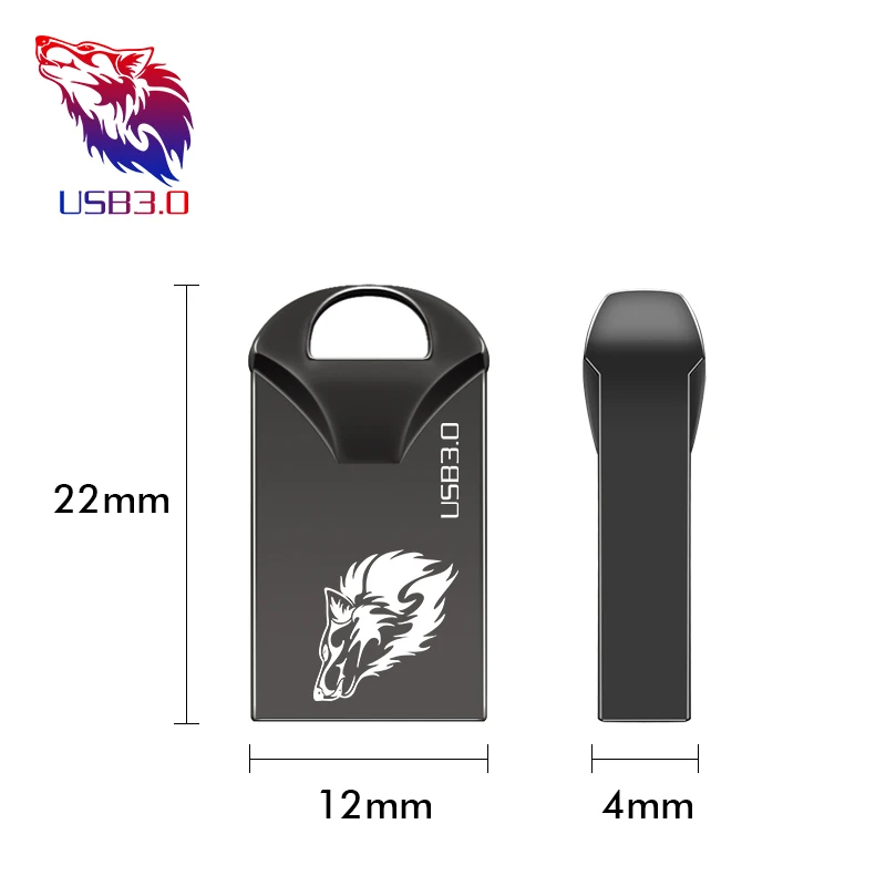 

wolf 3.0 Mini Metal Black Silver with Keychain USB Flash Drive 4G 8G 16G 32GB 64GB Pen Drive USB 3.0