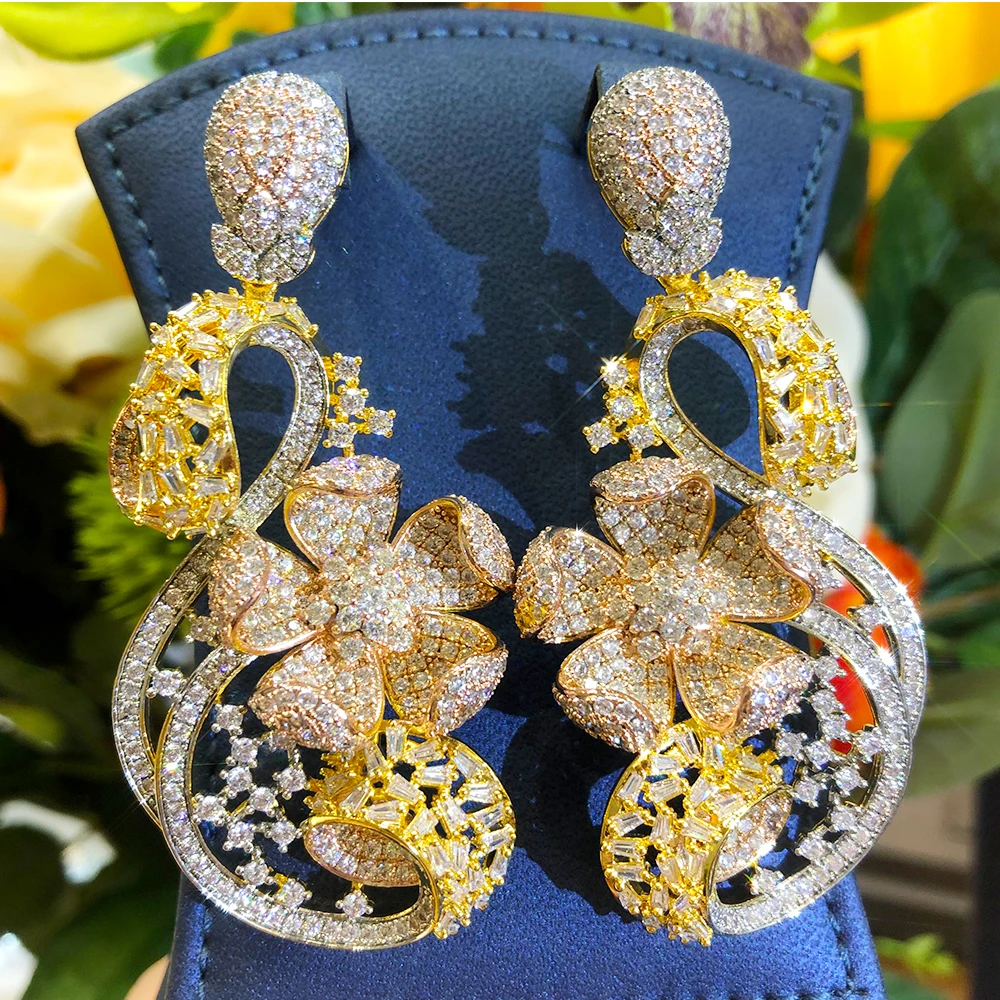

Высококачественные благородные Роскошные серьги Blanchette в виде цветка для женщин, свадебные ежедневные циркониевые модные ювелирные издели...