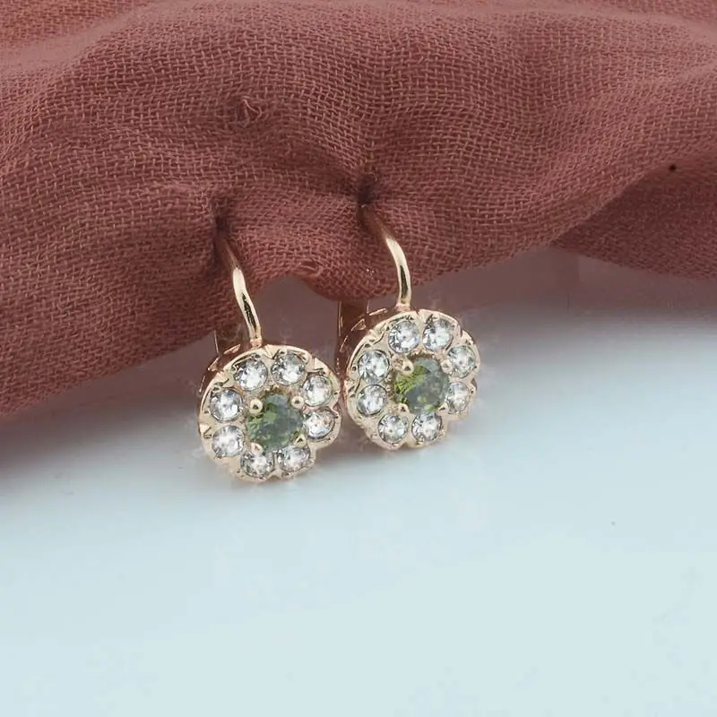 Женские круглые серьги с фианитом FJ 2 цвета ширина 11 мм розовое золото 585 пробы