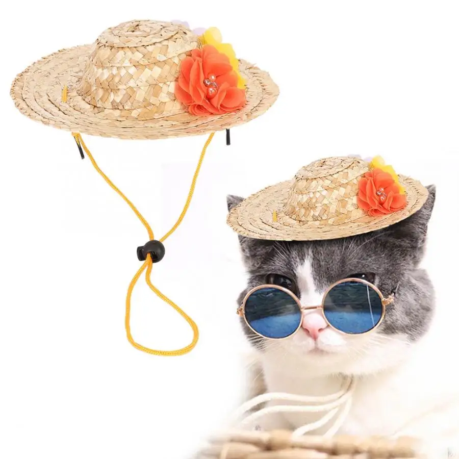 Собачья соломенная шляпа Кепка с емблемой щенка красочными цветами для вечерние