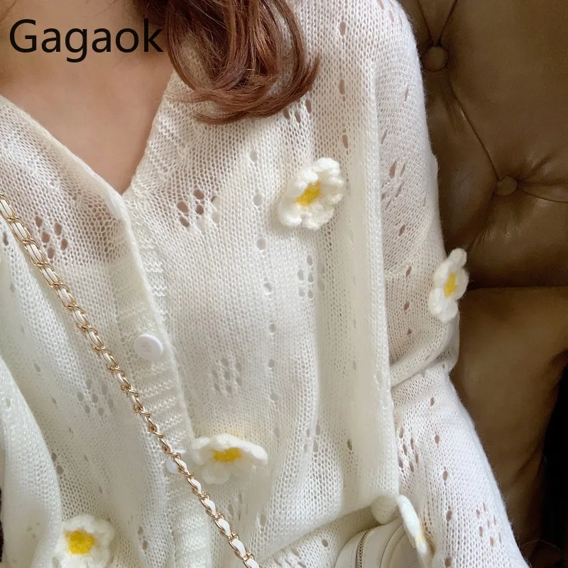 Gagao Женский вязаный милый свитер весна осень новый сплошной v-образный вырез