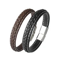 kirykle black brown choose genuine leather magnetic buckle men women leather bracelet fashion charm bracelet