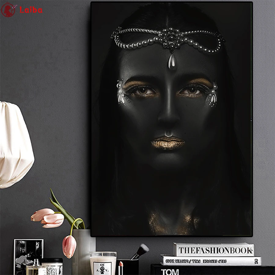

Алмазная живопись «сделай сам», современное искусство, черная модная женщина, алмазная вышивка с золотыми губами, полностью квадратная круглая Алмазная мозаика