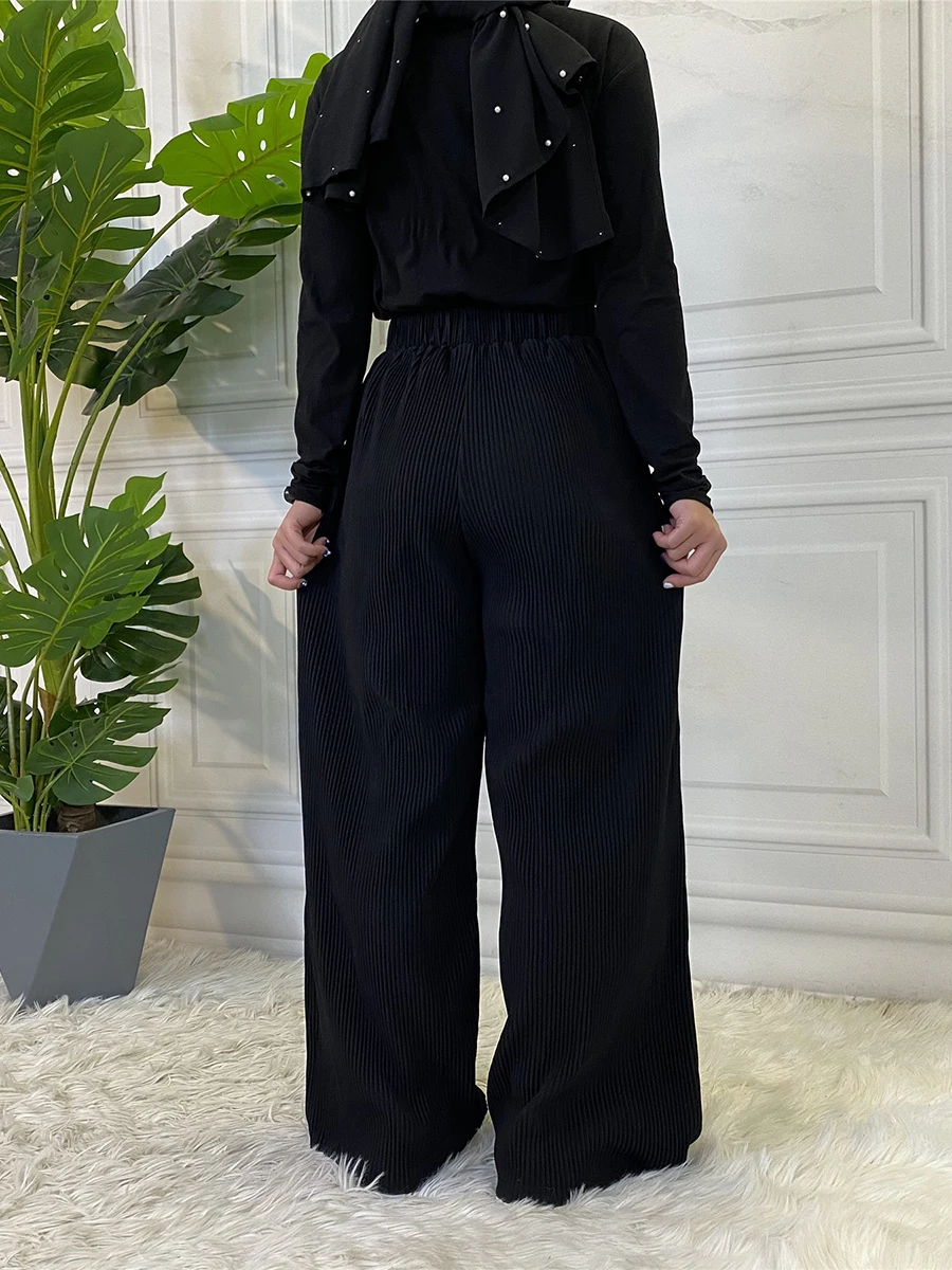 1909#Middle East Casual Ropa Mujer Pleated Wide Leg Musulman Women Maxi Pants - CHAOMENG MUSLIM SHOP