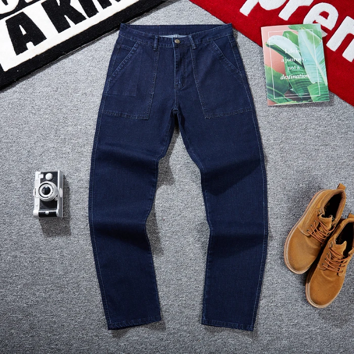 Высокие уличные джинсы мужские свободные прямые плюс брюки большие размеры |