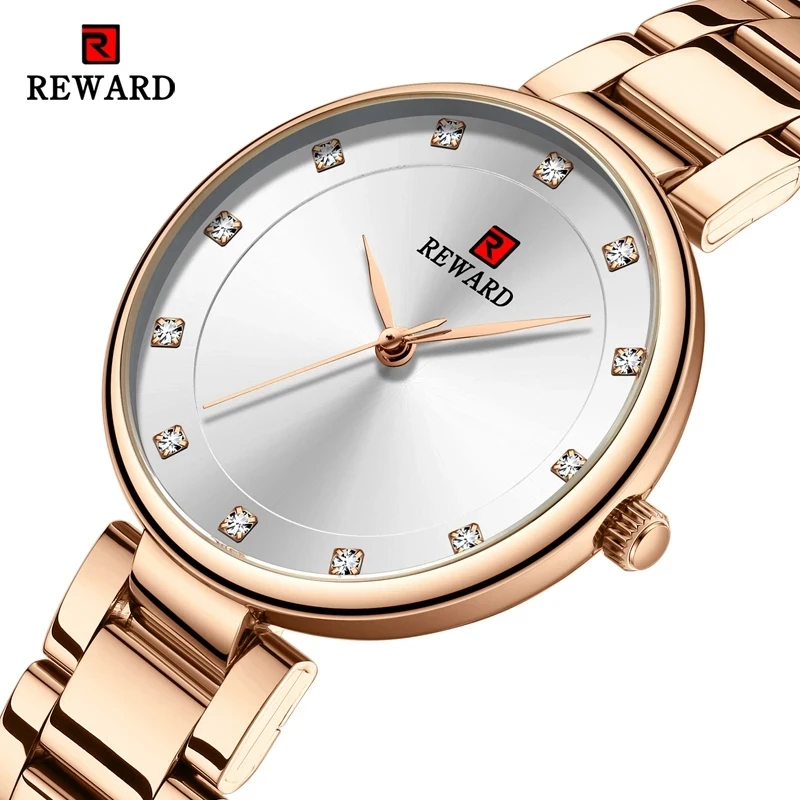 

REWARD Women's Rose Gold Analog Watch Stainless Steel Quartz Ladies Simple Fashion Watches 32mm