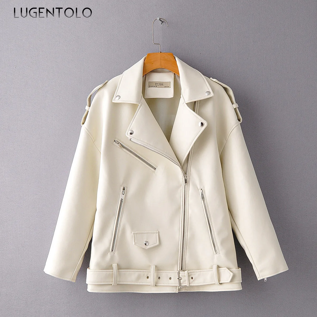 

Куртка Lugentolo женская из искусственной кожи, модный приталенный мотоциклетный пиджак на молнии с эполетами и отложным воротником