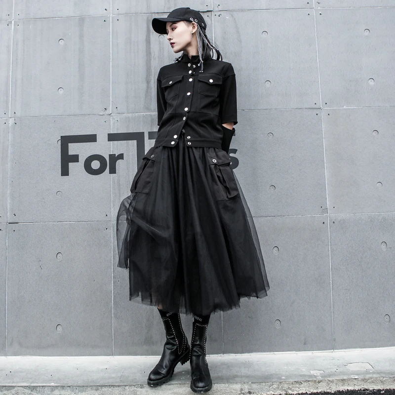 LANMREM 2020 Новая Осенняя Женская модная оригинальная стильная юбка средней длины с