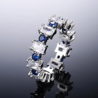 exquisite fashion square cubic zirconia ring white blue geometric simple ol wedding jewelry for women birthday party gifts