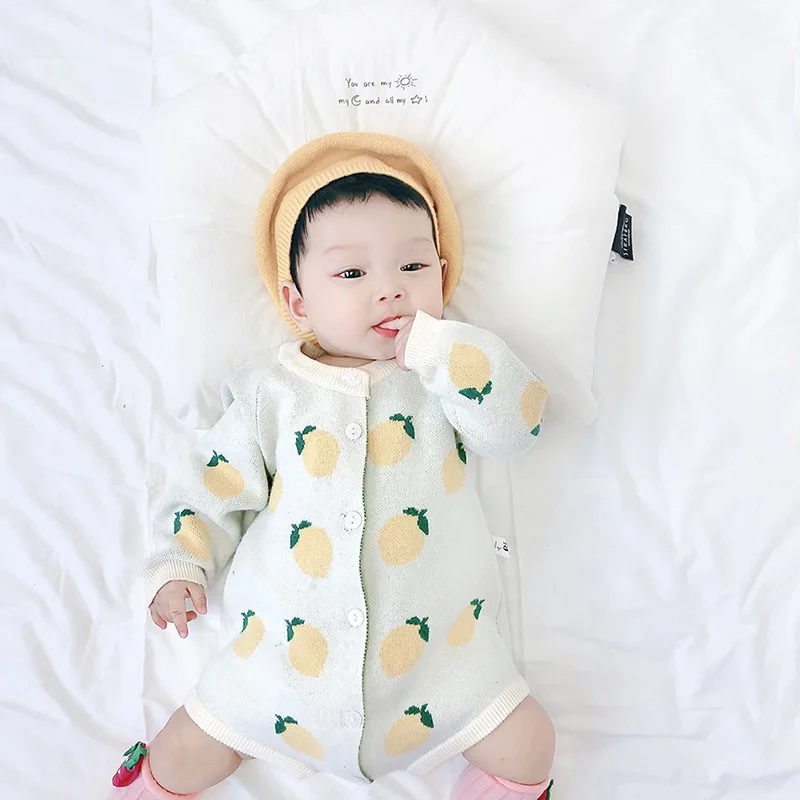 Зимний и осенний Детский свитер с фруктами Боди Одежда для маленьких девочек