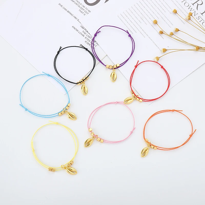 Gold Shell Pendant Charm Bracelet For Women Men Adjustable Multicolor Rope Braided Handamde Jewelry | Украшения и аксессуары