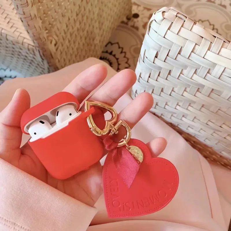 Чехол для наушников с Bluetooth для Airpods чехол s 1 2 Love украшение Мягкий силиконовый чехол для наушников для Apple Air Pods сумка для гарнитуры - Цвет: Red