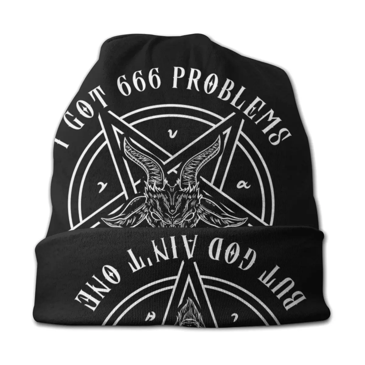 Я получил 666 проблем я раньше Вязаная Шапка-бини с графическим рисунком Удобная