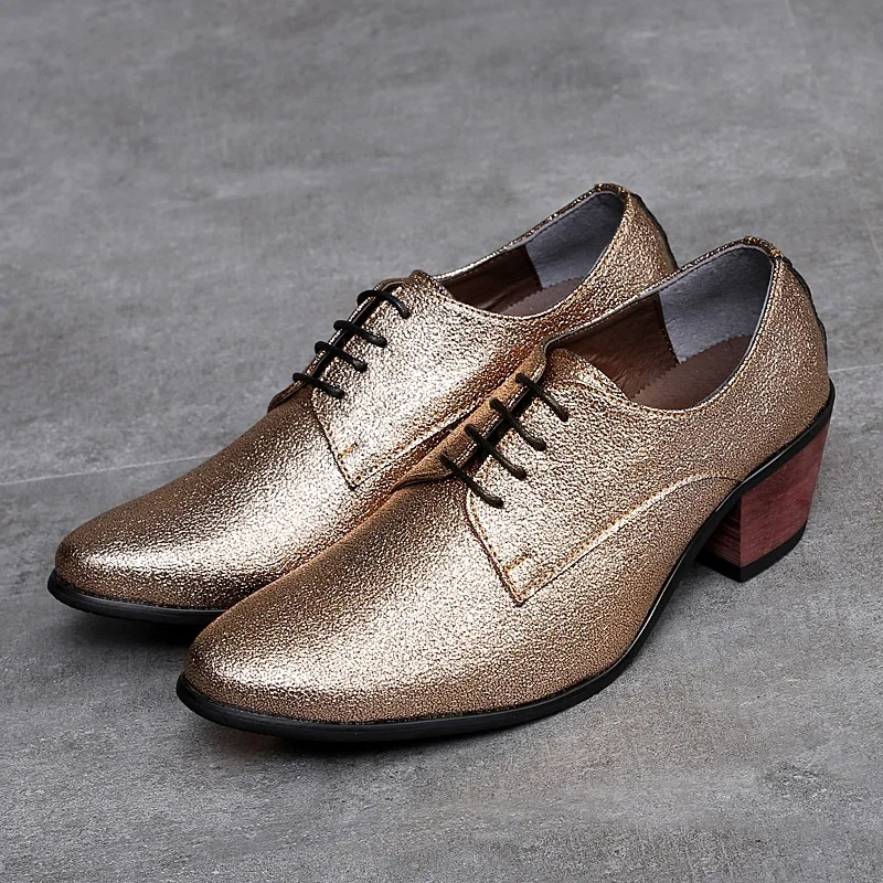 

New 2021 Men's High Heels Italy Style Fashion Men's Party Dress Shoes Elegant Men's Pointed Wedding Groom Leather Oxford Shoes