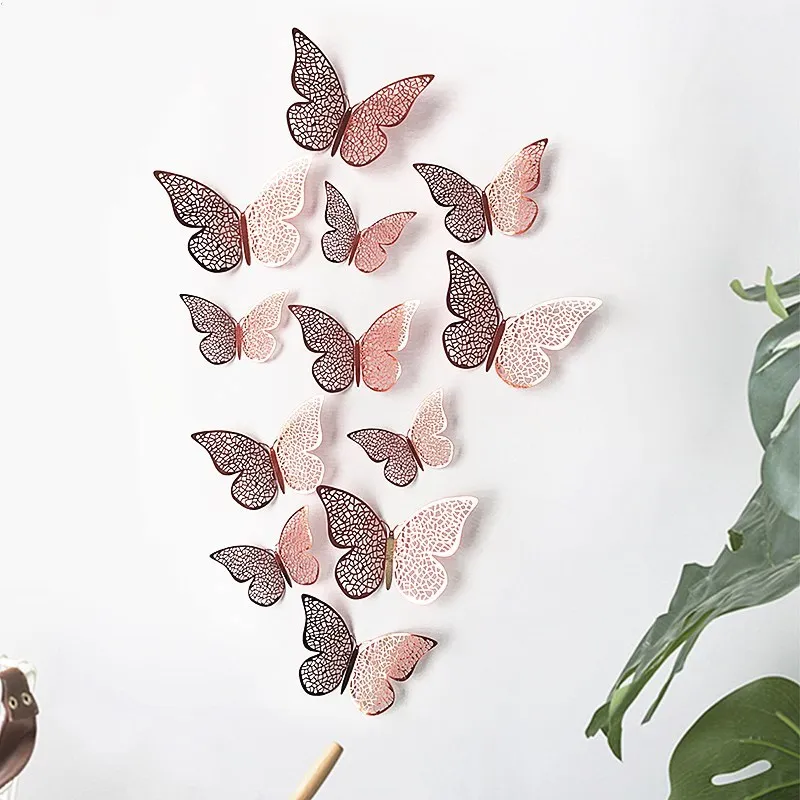

12PCS/Set 3D Wall Stickers Butterfly Wall Stickers Hollow Butterfly For Kids Rooms Home Wall Decor Fridge Stickers Decoration