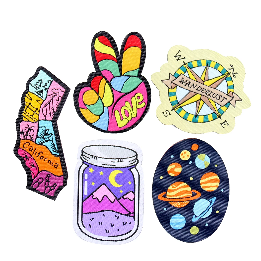 Новые яркие космический корабль планета сплетенном ярлыком тканевая наклейка