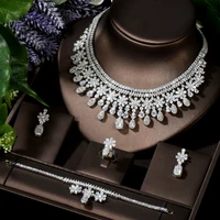 hibride big flower nigeria 4pcs full aaa cubic zirconia wedding dress accessories jewelry sets for women bijoux femme n 1525
