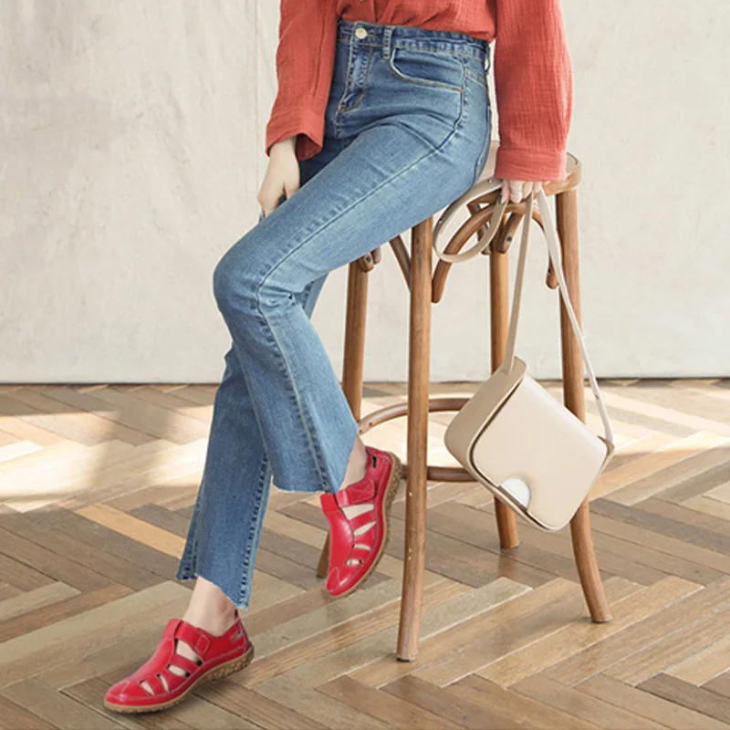 Летние винтажные женские сандалии повседневная обувь на плоской подошве ручной