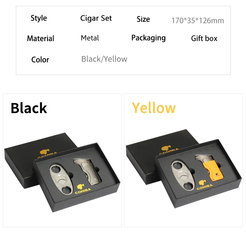 COHIBA зажигалка резак аксессуары набор газовые зажигалки острый сигарный нож набор с подарочной коробкой