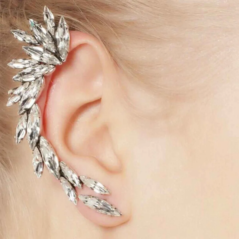 New Fashion Ear Cuff Wrap Earrings For Right Ear silver color Clear Rhinestone W/ Stoppers 68 x 21mm( 7/8"), 1 Piece