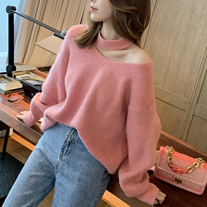 Женский зимний теплый белый свободный пуловер свитер женский осенне-весенний