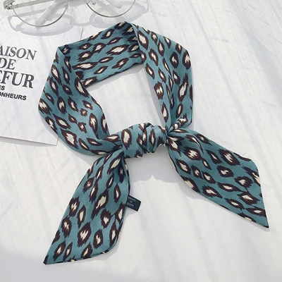 water green leopard Luna& Dolphin, женский длинный шарф, 86x6 см, черно-белые шифоновые шелковые шарфы, богемский клетчатый галстук, шарф, повязка на голову, сумка, лента, цветок, колье - Цвет: water green leopard