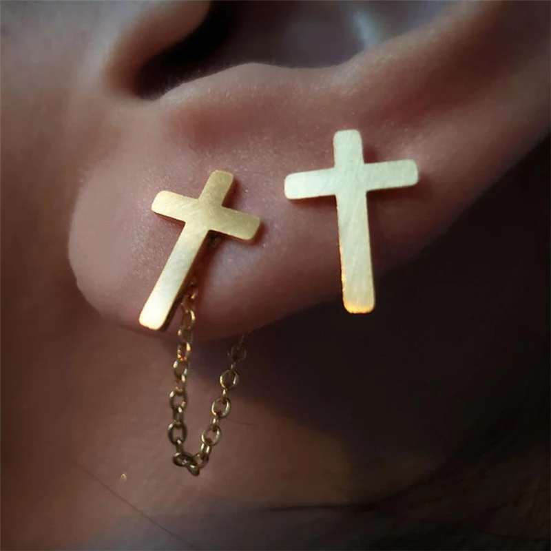Минималистские серьги-гвоздики золотые звенья цепочка серьги для женщин религия