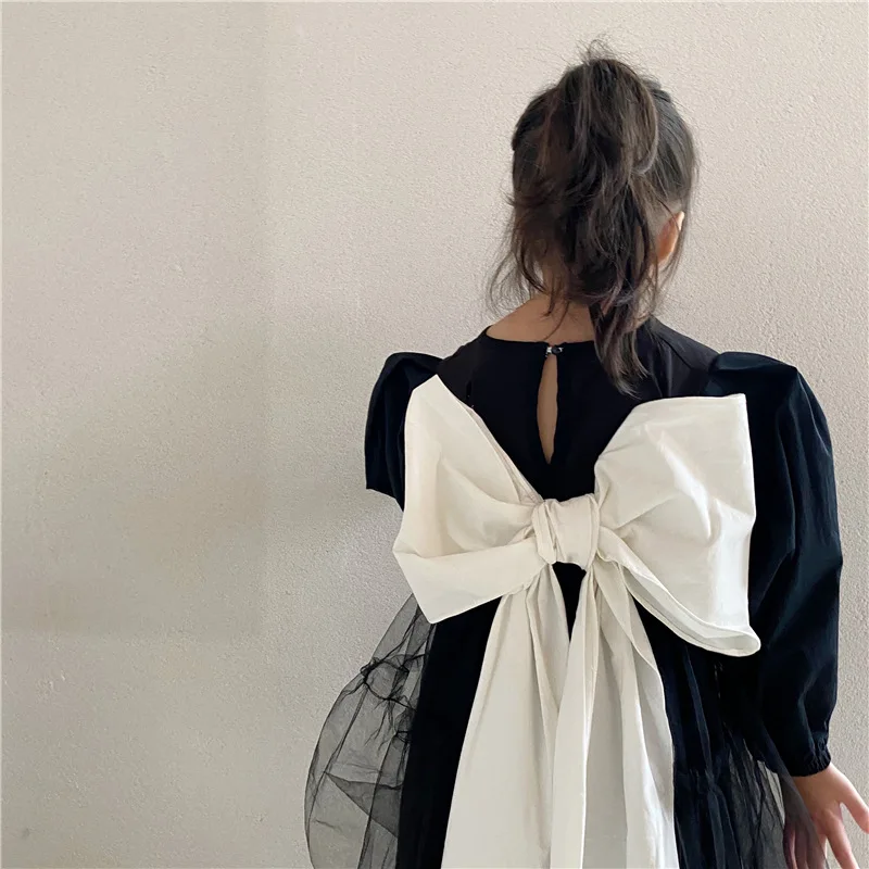 

Осень 2020, корейское пузырьковое платье для девочек, платье большого размера с бантом для девочек, платье принцессы в стиле ретро для двора