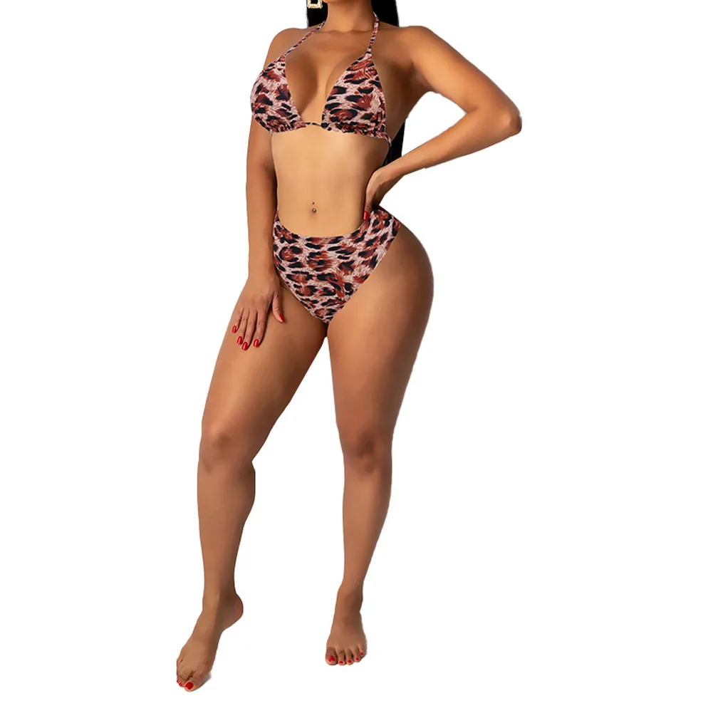 Женский модный леопардовый бикини со шнуровкой и открытой спиной сексуальный