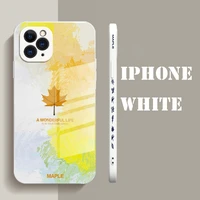anti fall straight edge liquid watercolor maple leaf glass phone case for iphone se 2020 7 8 x xs xr 13 12 11 pro max back cover