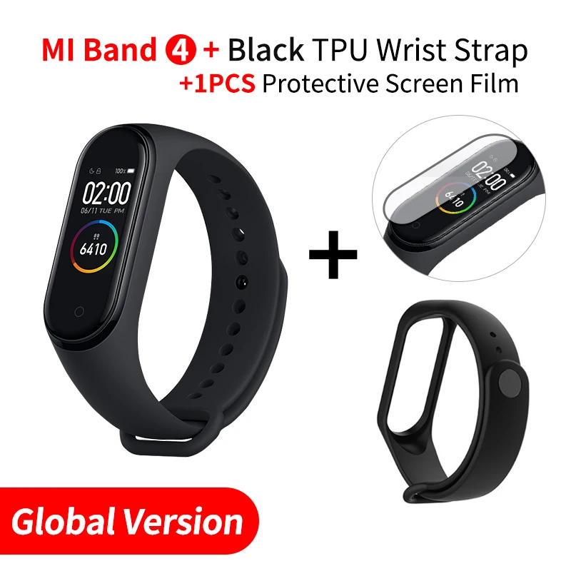 EN Add Black Strap Xiaomi Mi браслет, 4 браслета, монитор сердечного ритма, фитнес-трекер, полноцветный AMOLED сенсорный дисплей, Bluetooth 5,0, водонепроницаемый - Цвет: EN Add Black Strap