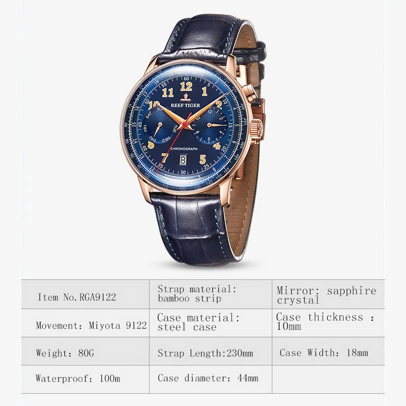 Мужские Водонепроницаемые механические часы на кожаном ремешке с сапфировым