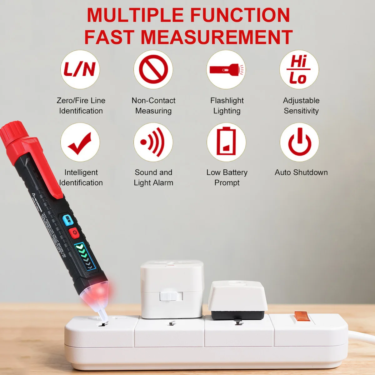 

Electric Testing Pen Non-contact AC Voltage Tester Pen with Sound and Light Alarm 12V/48V~1000V Digital Voltage Detector Pen