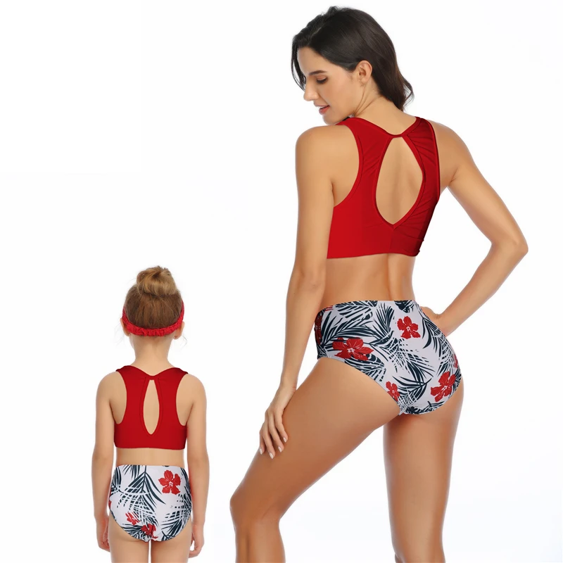 Sexy Family Matching Bikini Backless Swimwear High Waist Two Pieces Women Girl Swimsuit Bathing Suits Maillot De Bain Feminino |