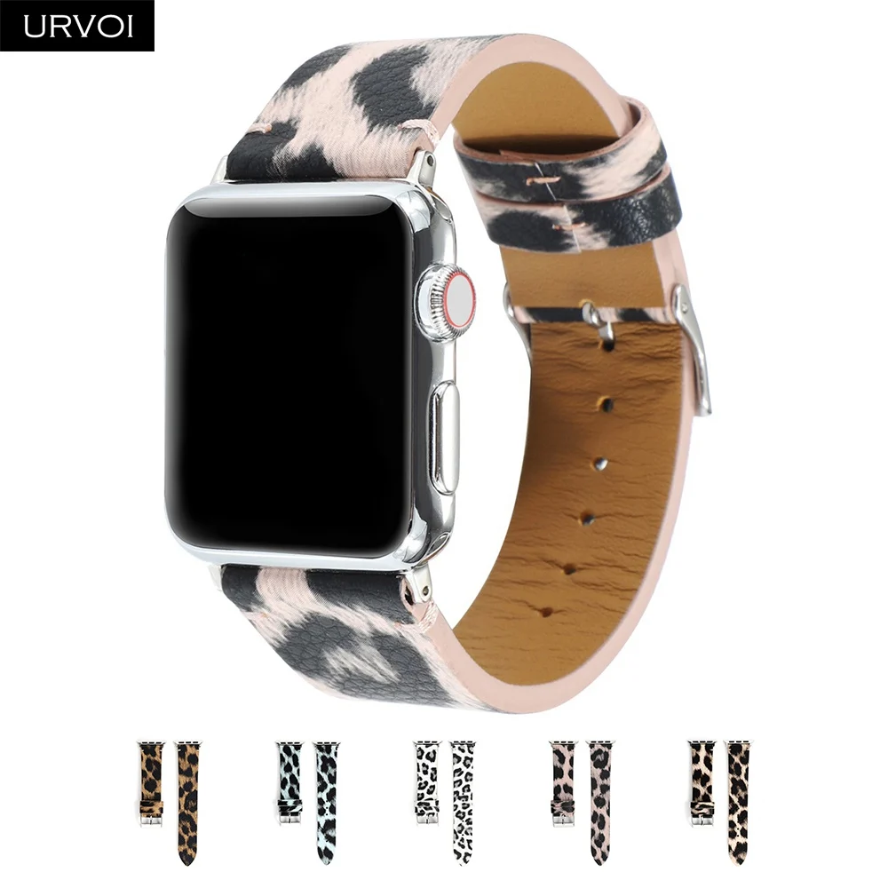 URVOI Band для Apple Watch series 6 5 4 3 2 1 SE PU Кожаный ремешок с леопардовым принтом iWatch