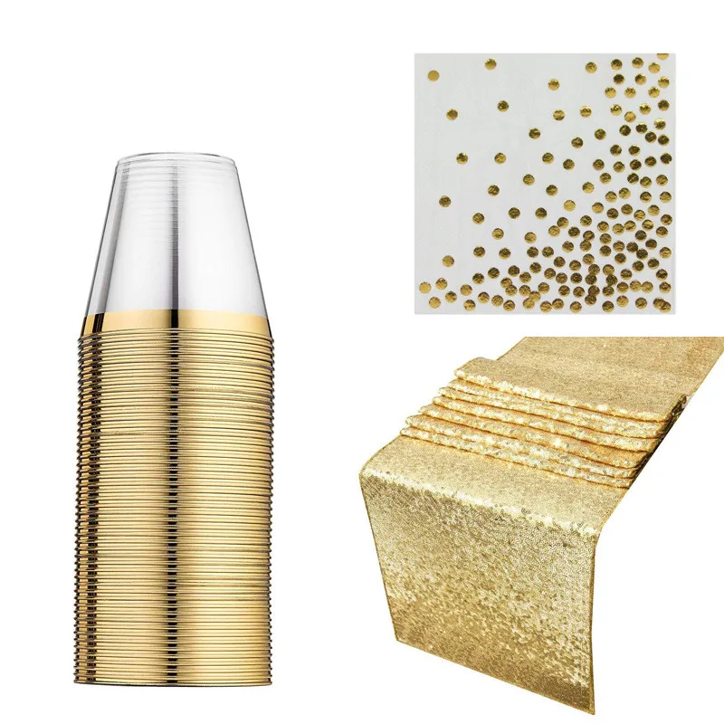 Розовое золото 25 шт. одноразовые пластиковые тарелки для столовой посуды 1