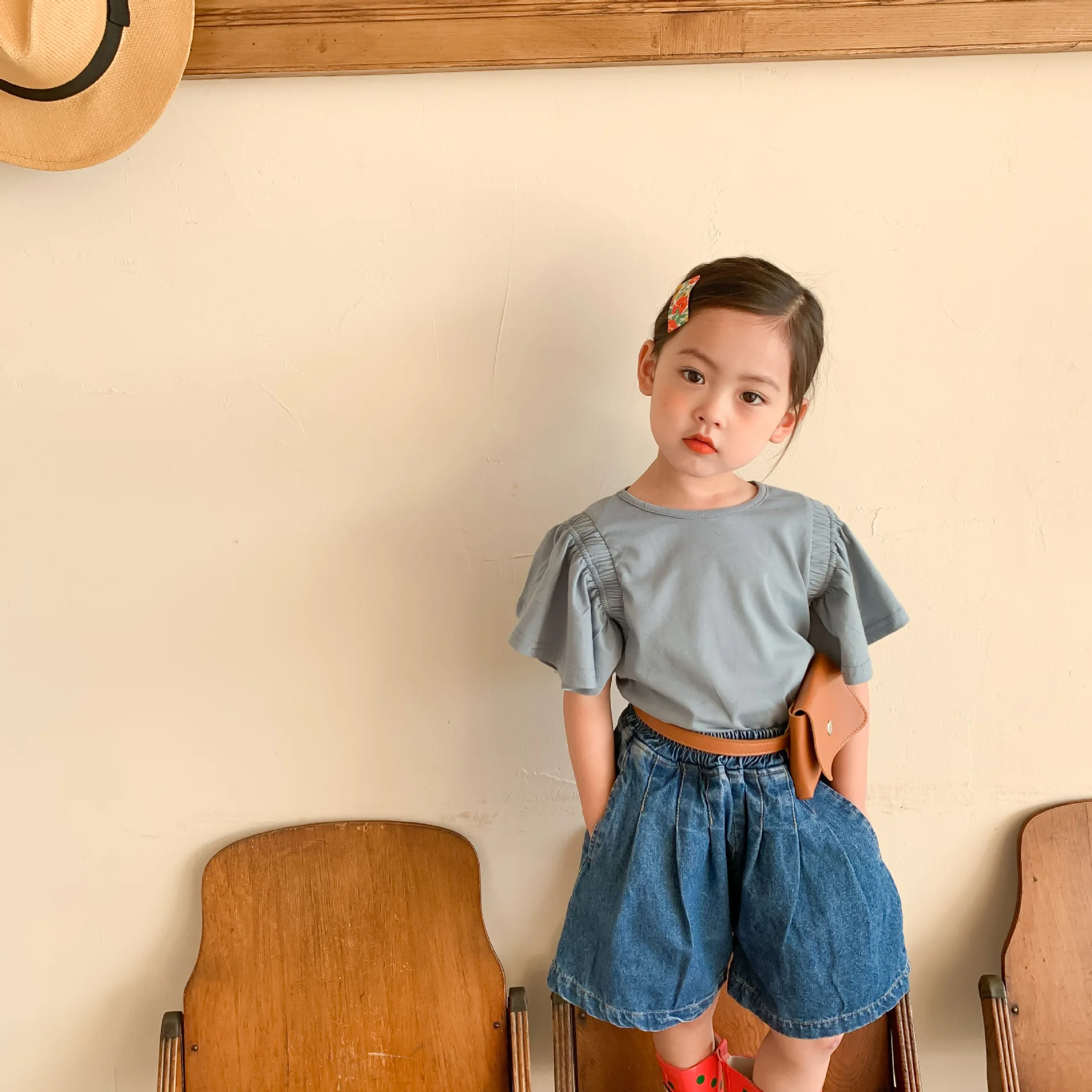 

Fashion Summer Baby Girl Cotton T-Shirt Flying Sleeve Toddler Girl Pincess Cotton Shirt Princess Round Neck Tee Top Solid Blouse