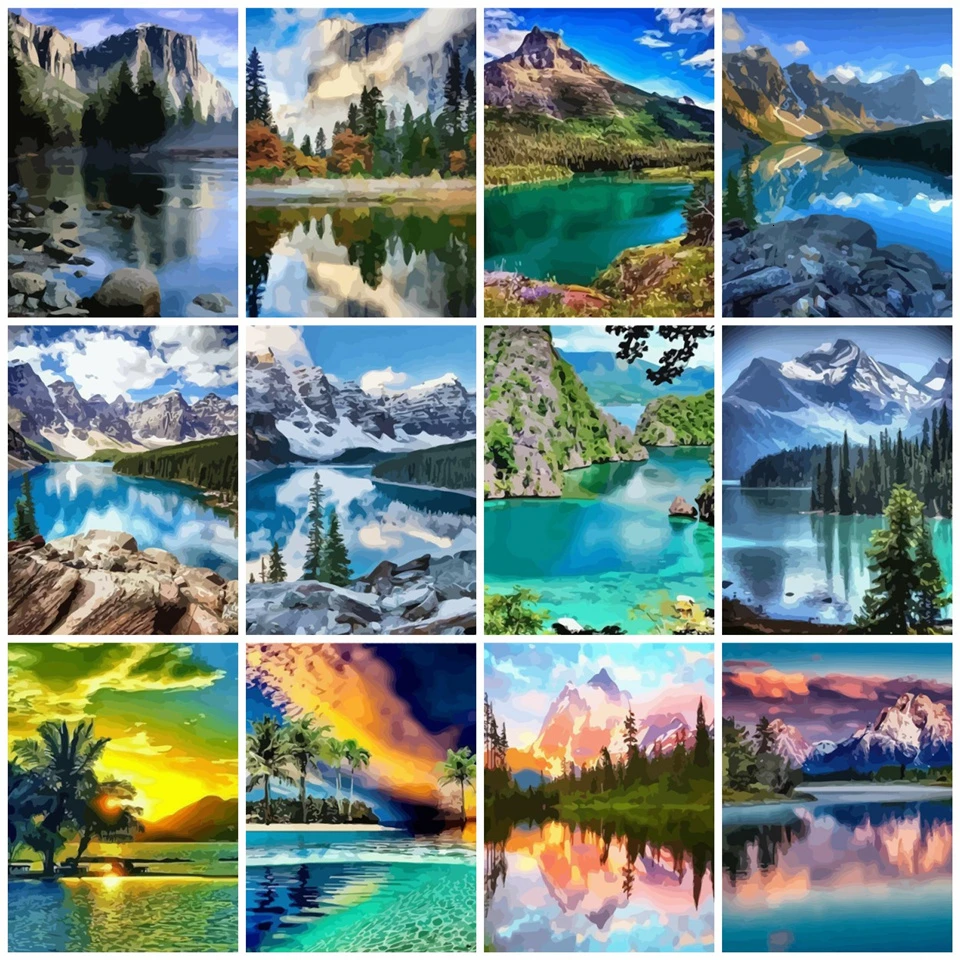 AZQSD DIY Краски по номерам без рамки акрил Раскраска на холсте горный украшения