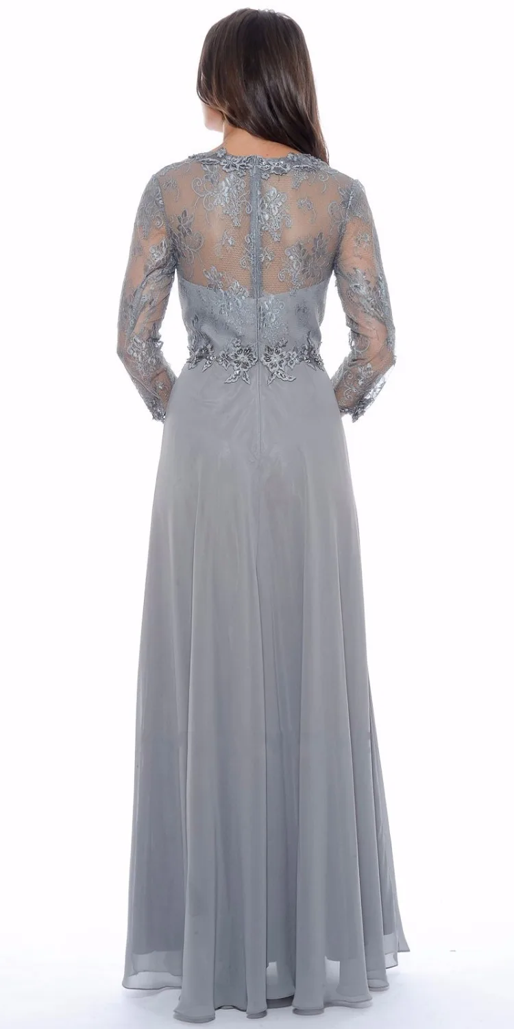 

2015 Free Shipping Elegant beaded Lace Bodice long Sleeves Chiffon party Gowns Mother of the Bride Dresses vestido de madrinha