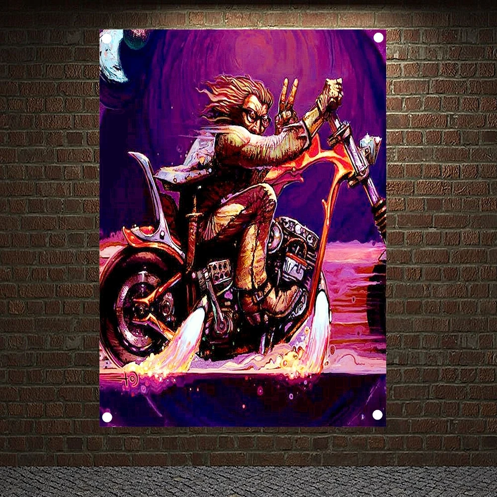 

Easy Rider Tapestry Motorcycle Riders Canvas Painting Cafe Racer Vintage Banners Flags Pub Club Home Wall Decor Motor Poster