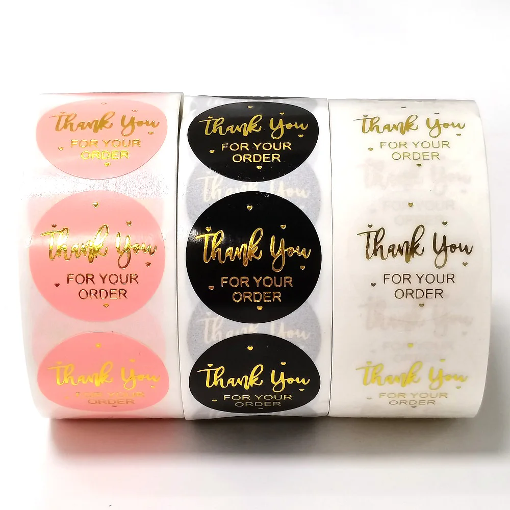 

100-500Pcs Thank You For Your Order Stickers Black Pink Transparent Gold Foil Labels For Small Business Package Sealing Decor
