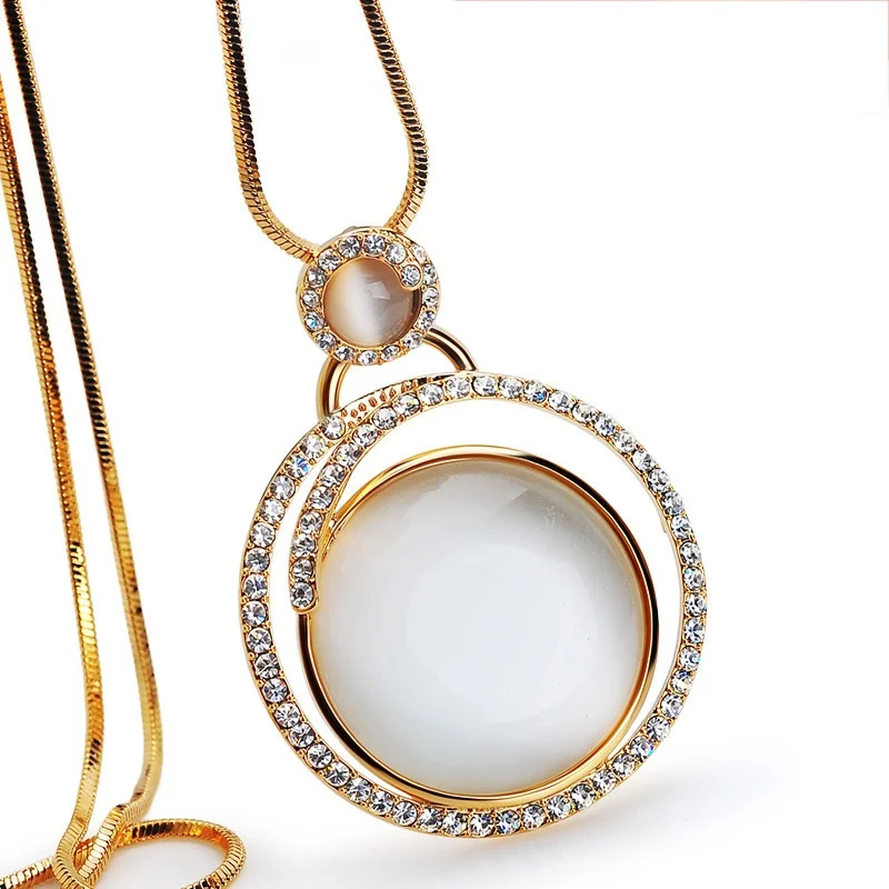 Длинная цепочка на свитер эффектное ожерелье Женская круглая Милая подвеска