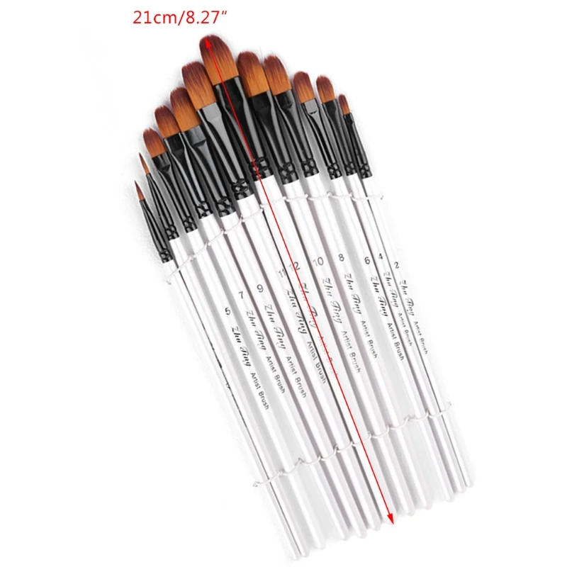 

H8WA 12pcs/set Watercolor Gouache Paint Brushes Wooden Handle Nylon Hair Painting