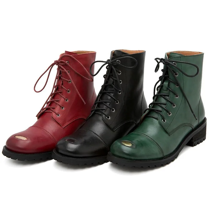Harga Moonmeek 2020 Kulit Asli Boots Round Toe Renda Wanita Semata Kaki Square Heels Musim Gugur Musim Dingin Sepeda Motor Sepatu Wanita