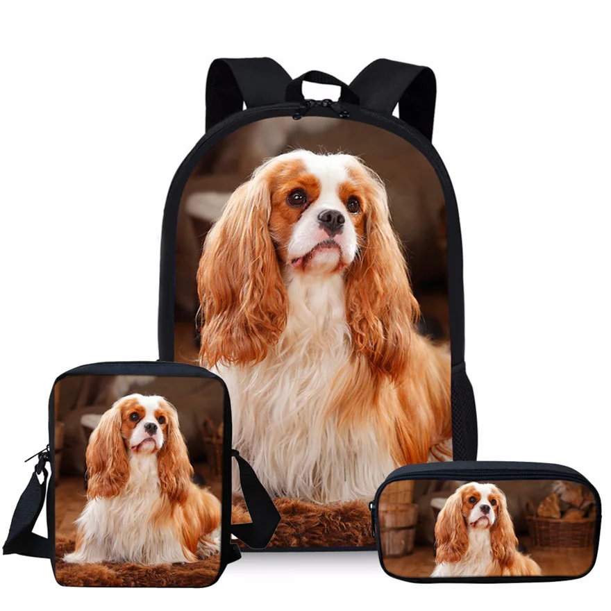 

NOISYDESIGNS Cavalier King Charles Spaniel Dog Printing School Bags for Teenager 3pcs/set School Bagpack Children Shoulder Bags