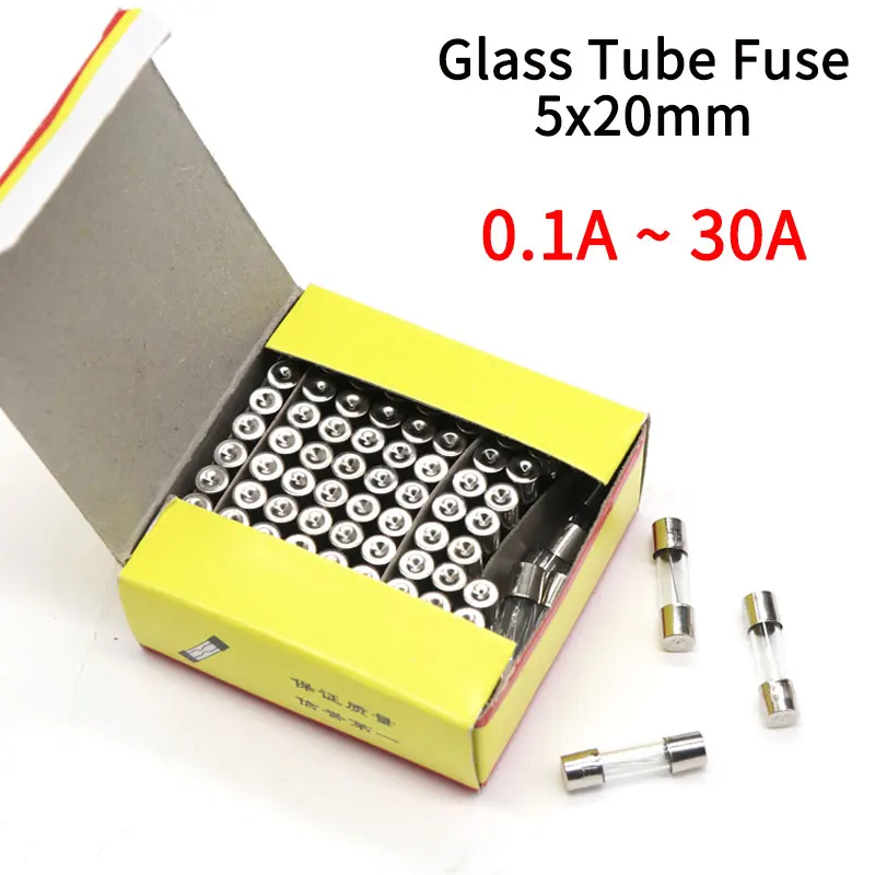 

50/100pcs Glass Tube Fuse 5x20MM 0.1A 0.2A 0.5A 1A 2A 3A 4A 5A 6.3A 8A 10A 12A 15A 20A 30A 25A 250V Fast Blow Fuses Fusibles