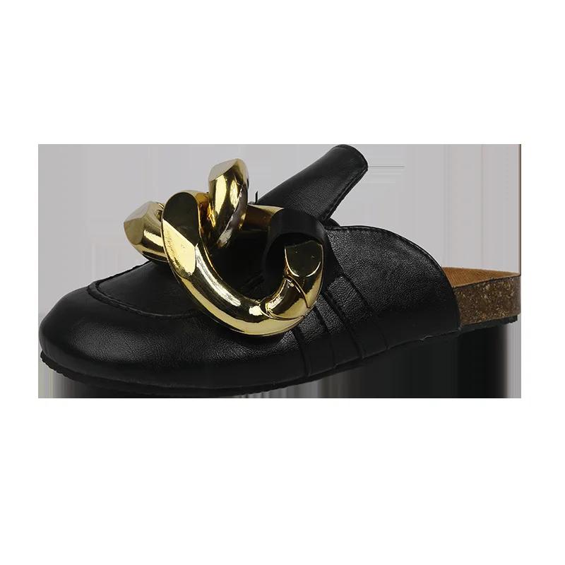

half slippers women's 2021 new fashion metal chain autumn and winter flat bottom slippers women