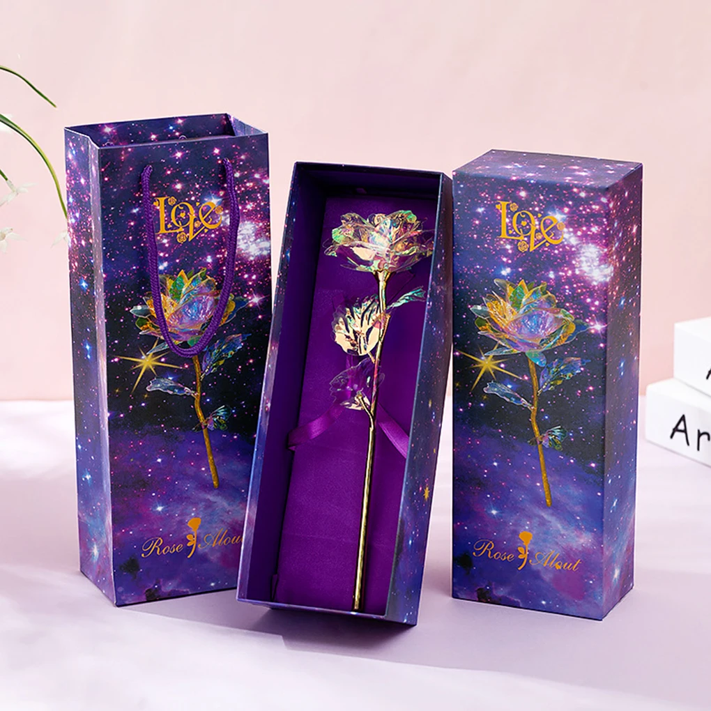

24K Foil Plated Gold Rose Flowers Galaxy Box Wedding Decor Valentine's Day Creative Gift Golden Rainbow Rose