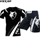 Набор спортивных хлопковых футболок VSZAP Wolf Fighter для тренировок бокса Tyson с коротким рукавом летние мужские брюки для фитнеса MMA Fighter Mouth Guns